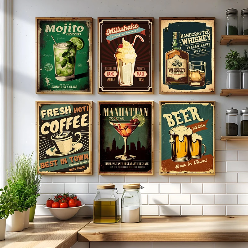 Retro drankje cocktail poster vintage advertentie Martini bier whisky koffie diamant schilderij muur kunst voor bar kamer home deco - afbeelding 2