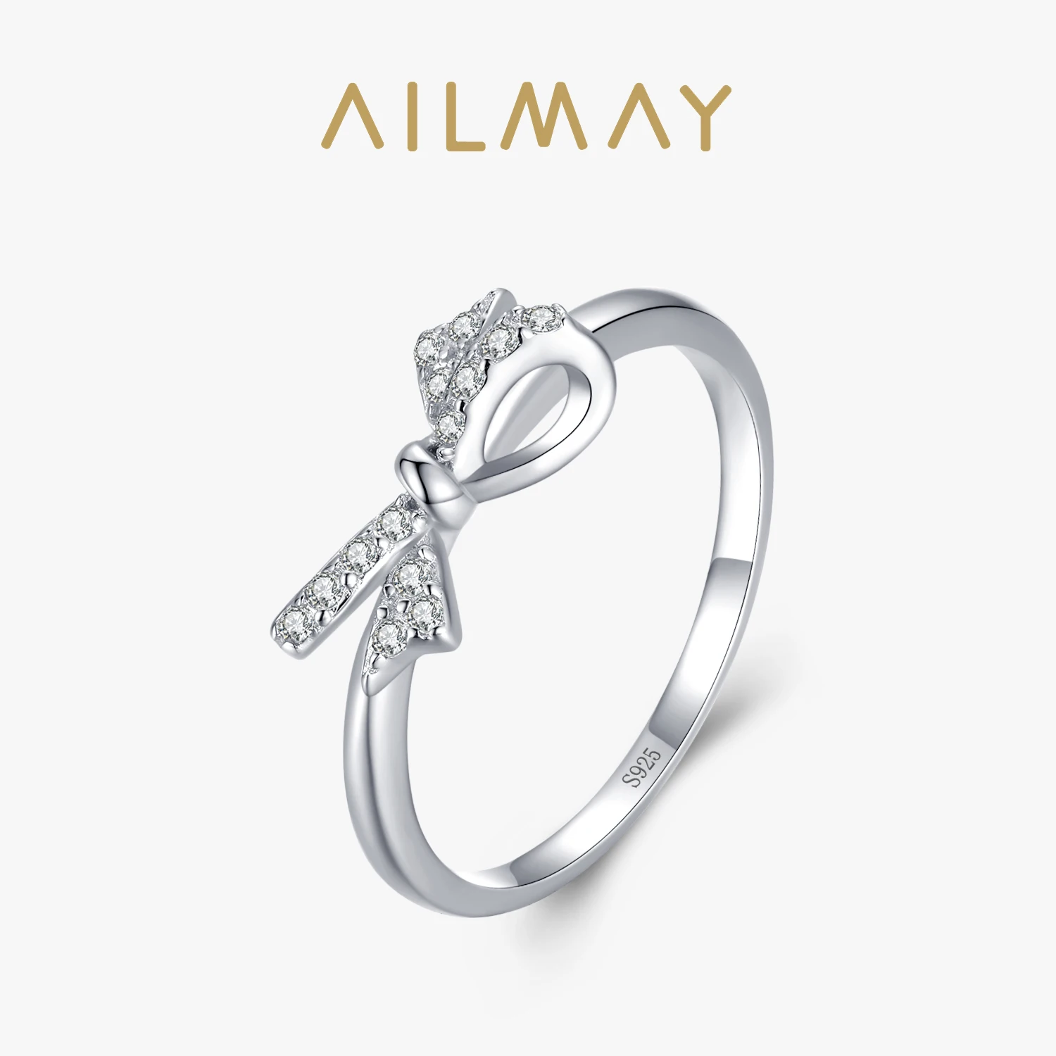 Ailmay Valentine Gift 925 Sterling Silver CZ Fine Rings Koreański styl dla kobiet Romantyczna biżuteria ślubna