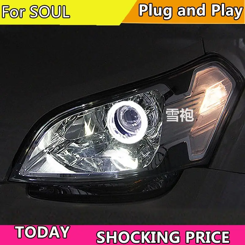 

Car Style For KIA SOUL Headlights 2009-2013 SOUL LED Headlight Car angel eye led drl H7 hid Bi-Xenon Lens low beam Head lamp