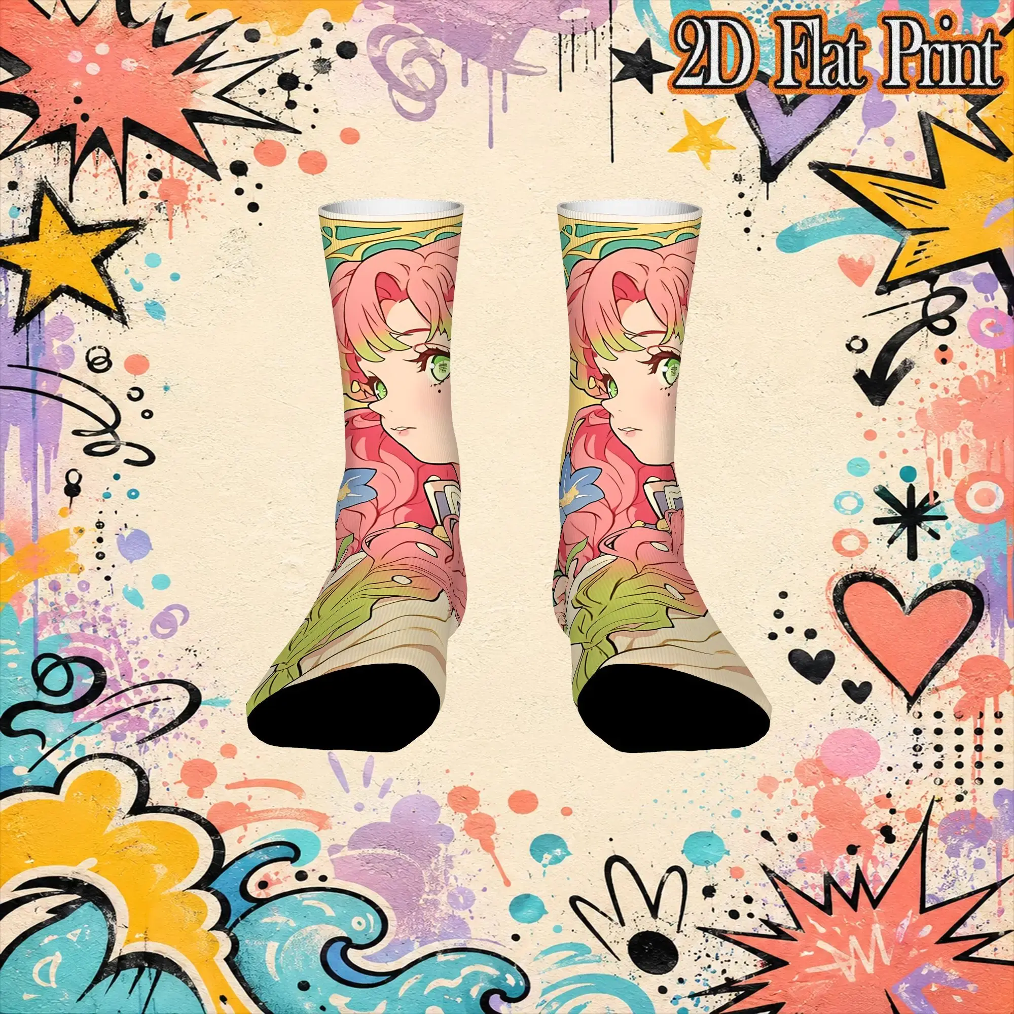 Autumn Winter Retro Christmas Demon Slayer Crazy Men's compression Socks Unisex  Funny Crew Sock
