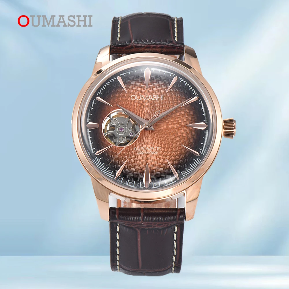 

OUMASHI 40mm NH38 Cocktail Automatic Watch For Men 10ATM Waterproof Wristbatch Double Dome Tandorio Dive Clock Date Leather Band