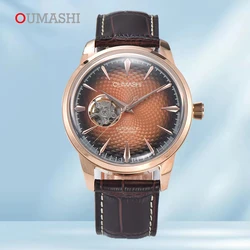 OUMASHI 40mm NH38 Cocktail Automatic Watch For Men 10ATM Waterproof Wristbatch Double Dome Tandorio Dive Clock Date Leather Band