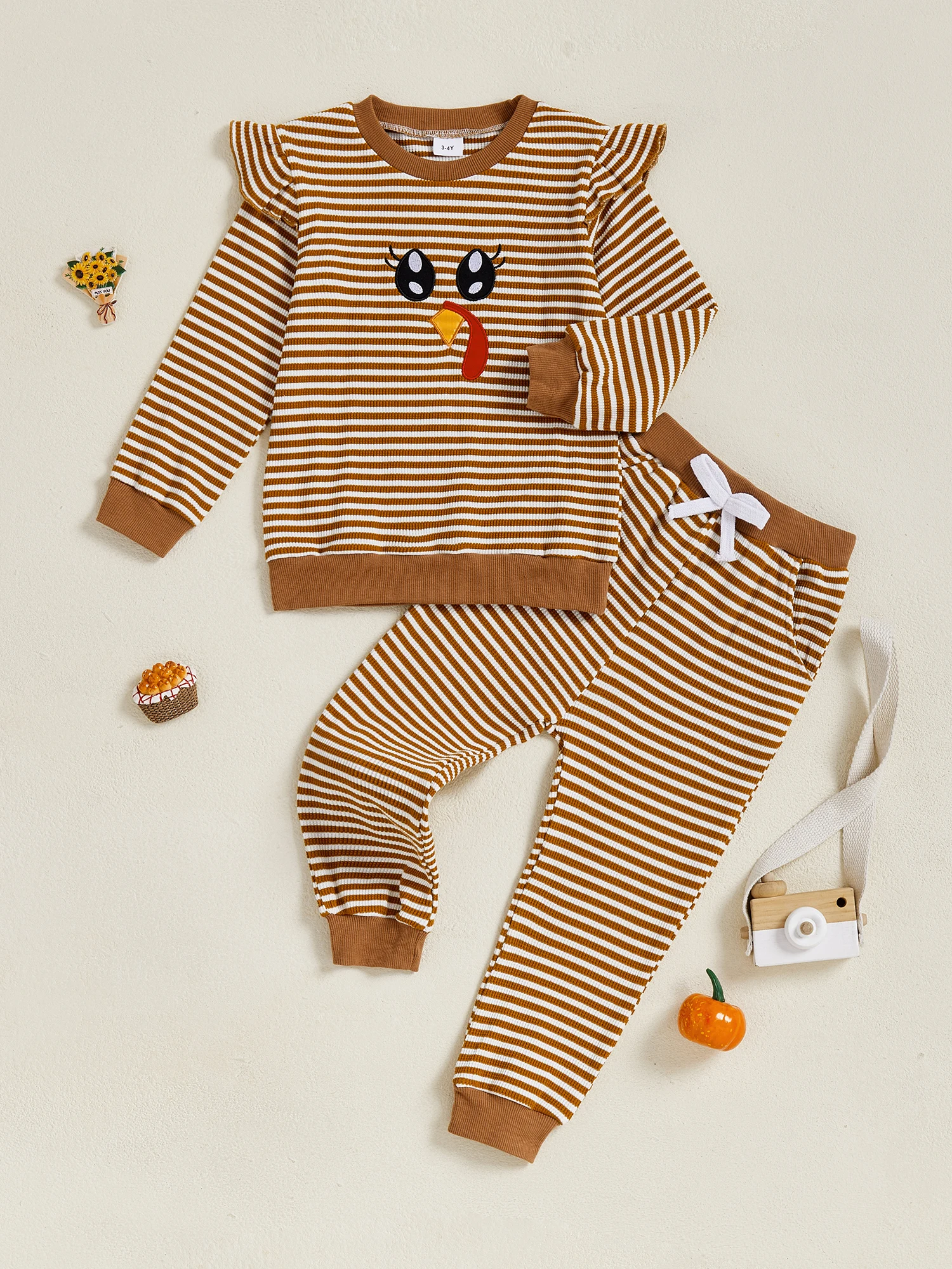 

Очаровательные наряды на День Благодарения для маленьких девочек с турецкой вышивкой и полосатым свитшотом с длинными рукавами, эластичные штаны и подходящие