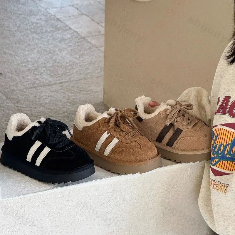 

Winter Children Cotton Shoes 2025 New Fashion Outdoor Warm Plush Casual Shoes Boys Girls Platform Anti Slip Low Top Short Boots