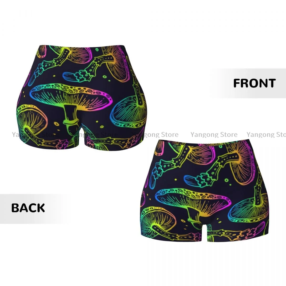 Women's Yoga Shorts Cosmic Rainbow Psilocybin Mushrooms Scrunch Booty Butt Lifting Comfort Fitness Gym