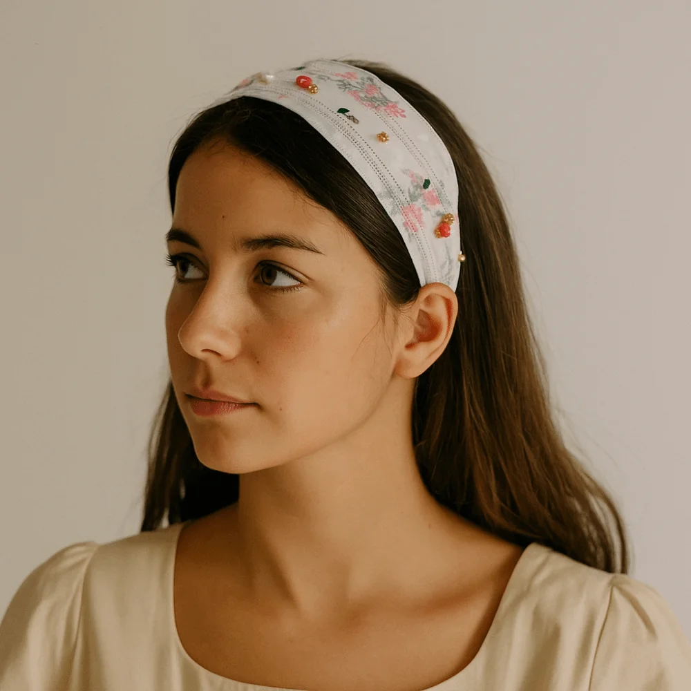 

Cute Korean Style Embroidery Lace Headband Floral Wide Edges Bow Hair Rope Flower Hair Accessories Rhinestone Hair Band Headwear