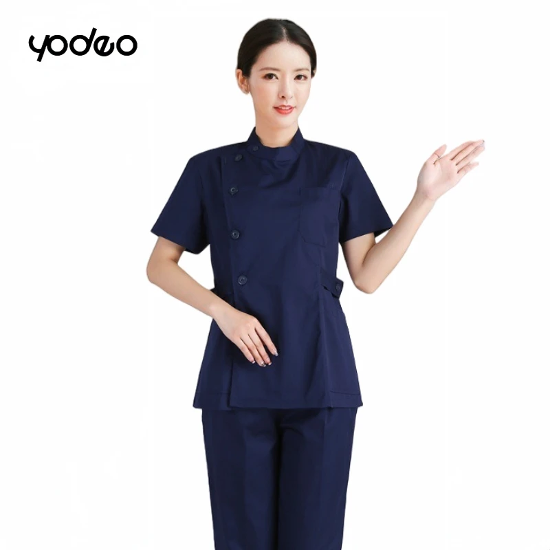 Medical nurse standing collar summer short sleeved beauty salon nurse clothes long sleeved slim fit medical staff work clothes