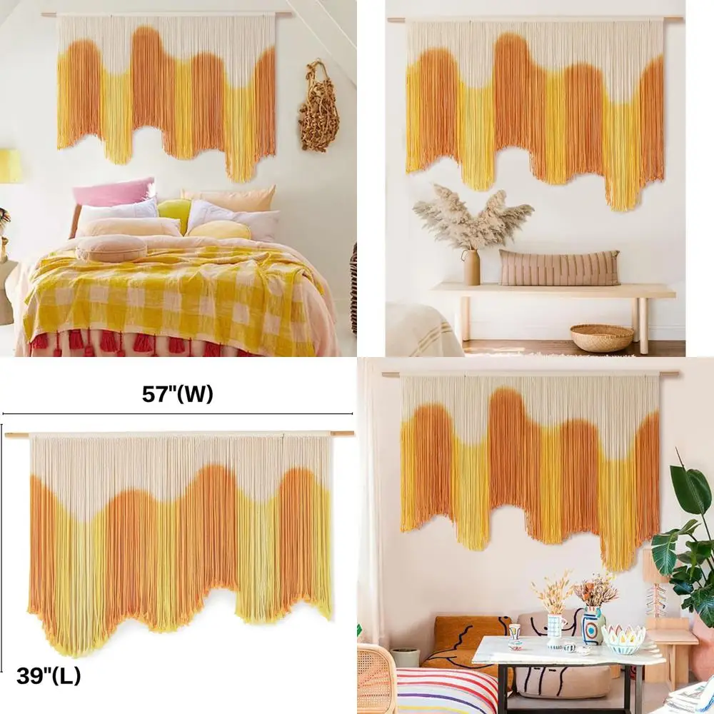 

Large Yellow Dip-Dyed Macrame Wall Art - 59 W x 37 L for Living Room Bohemian Decor