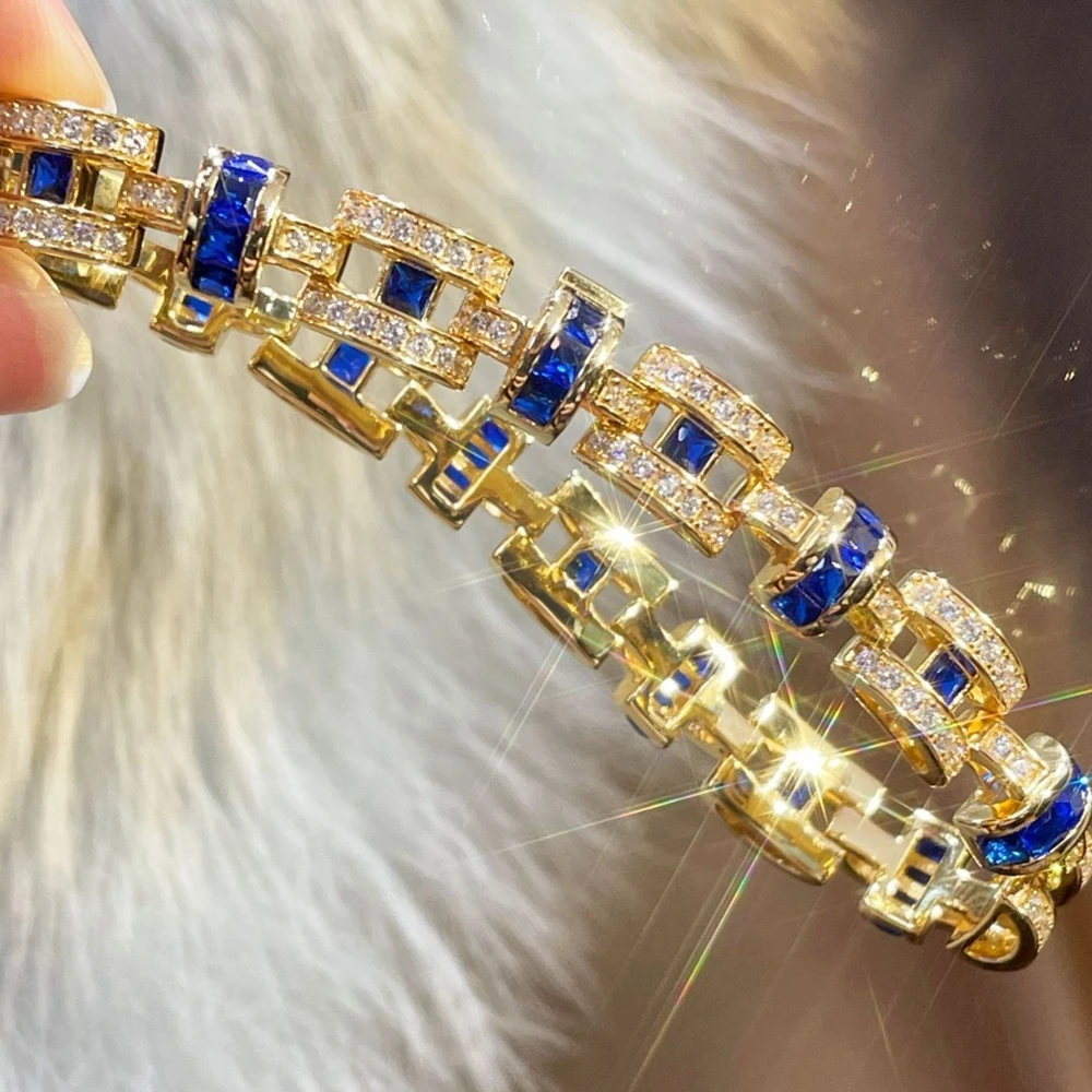 KQDANCE Solid 925 Silver With  High Carbon Diamond Lab Created Blue Sapphire Gemstone Bracelets Luxury Fine Jewelry For Women view 4