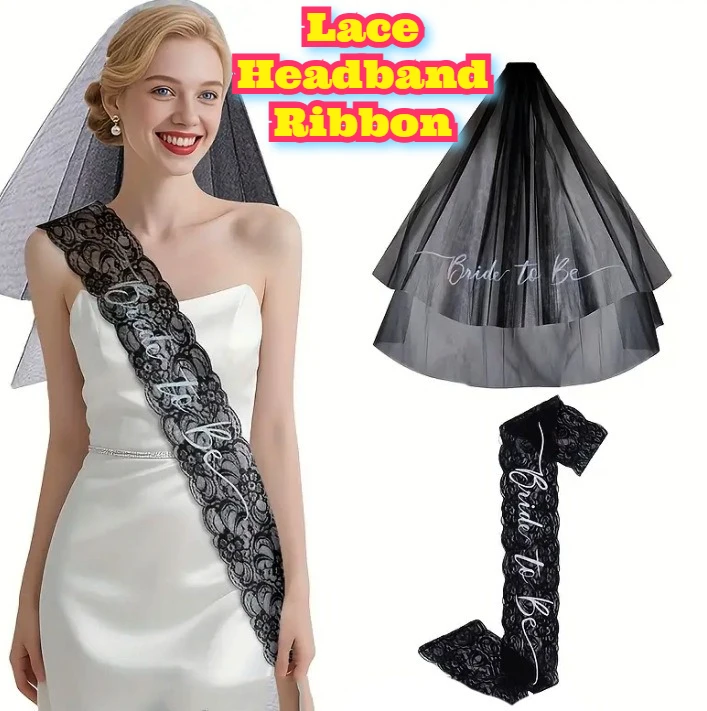 

‌Gothic Lace Bridal Shrug Bachelorette Party Sash Veil Black Satin Accessories Bride Be Wedding Costume Evening Wear Fashion New