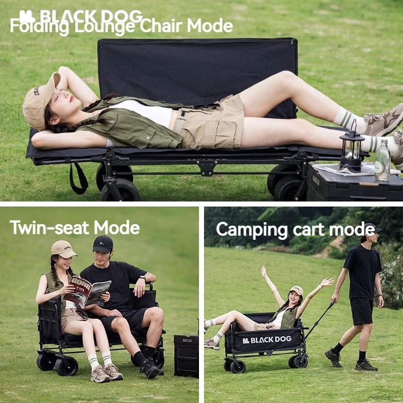 BLACKDOG Camping Collapsible Wagon Cart Carbon Steel Outdoor Travel Pinic  Convert To Lounge Chair&Loveseat Mode Bearing 190KG