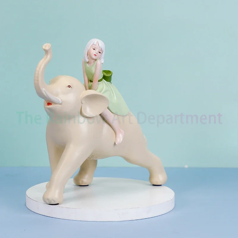 Small fresh riding elephant girl resin handicraft simulation animal European light luxury home TV cabinet desktop ornament