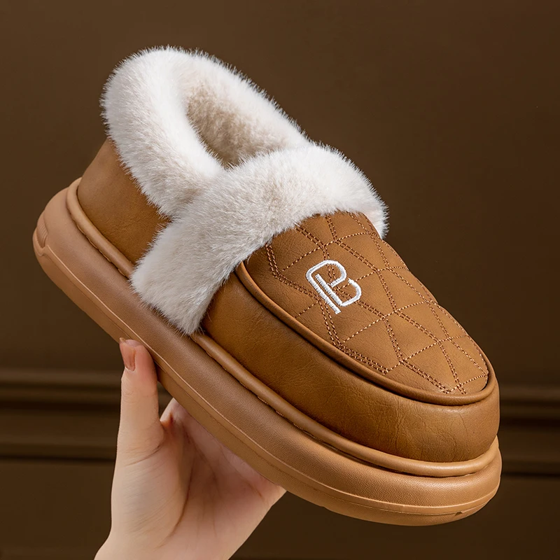 

2025 Winter Fuzzy Platform Slippers Women - Warm Fur Lined Non-Slip Thick Sole House Shoes, Outdoor Casual Quilted Loafers