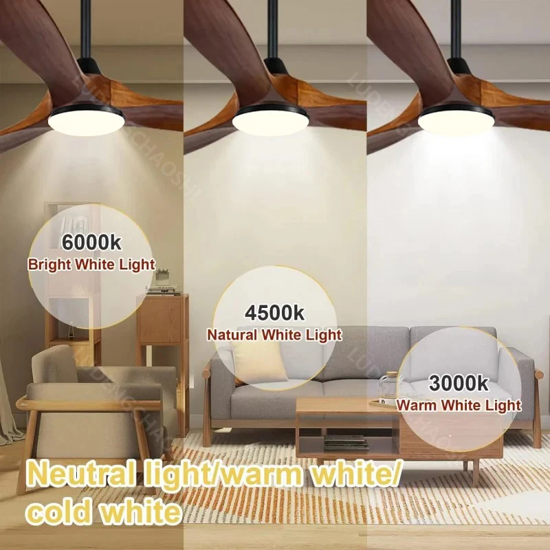 High Power DC Motor, Remote Control with Light, Living Room, Dining Room, 3 Blades, Solid Wood Propeller, 52 Inch Ceiling Fan