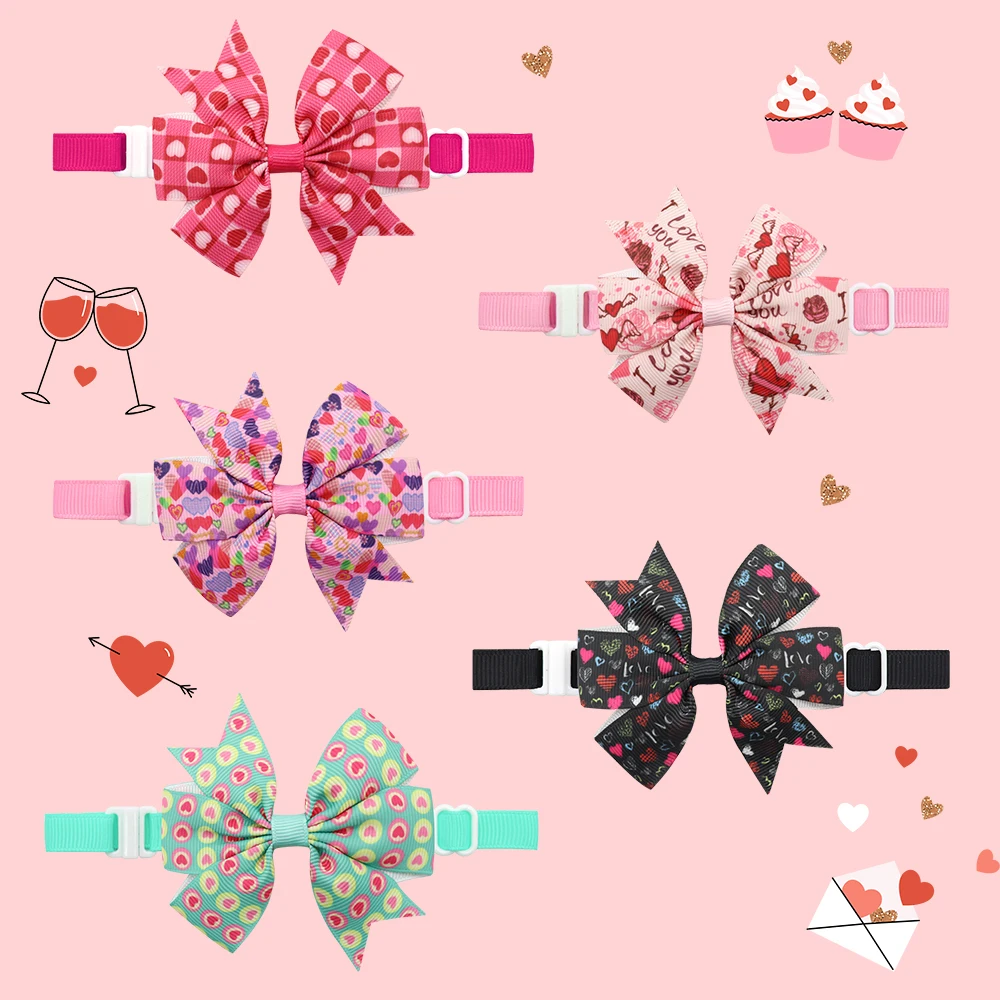 50/100Pcs Dog Grooming Bows Loving Heart Valentine\'s Day Dog Bows Adjustable Cat Dog Bowties For Small Medium Dogs Accessories