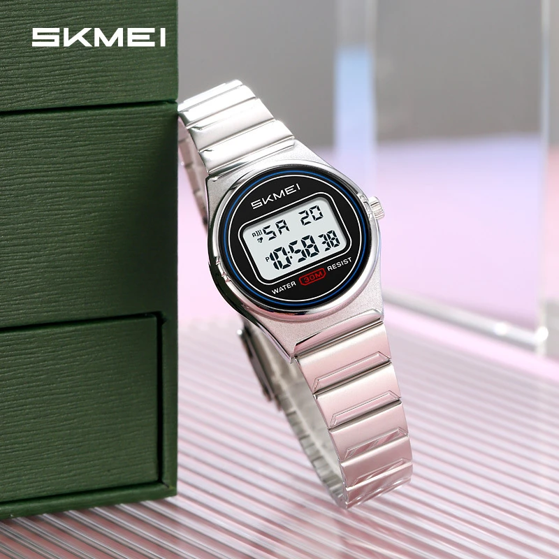 Skmei Casual Fashion Sport Womens Chrono 3Bar Waterproof Digital Alarm Auto Date Led Light Wristwatches Count Down