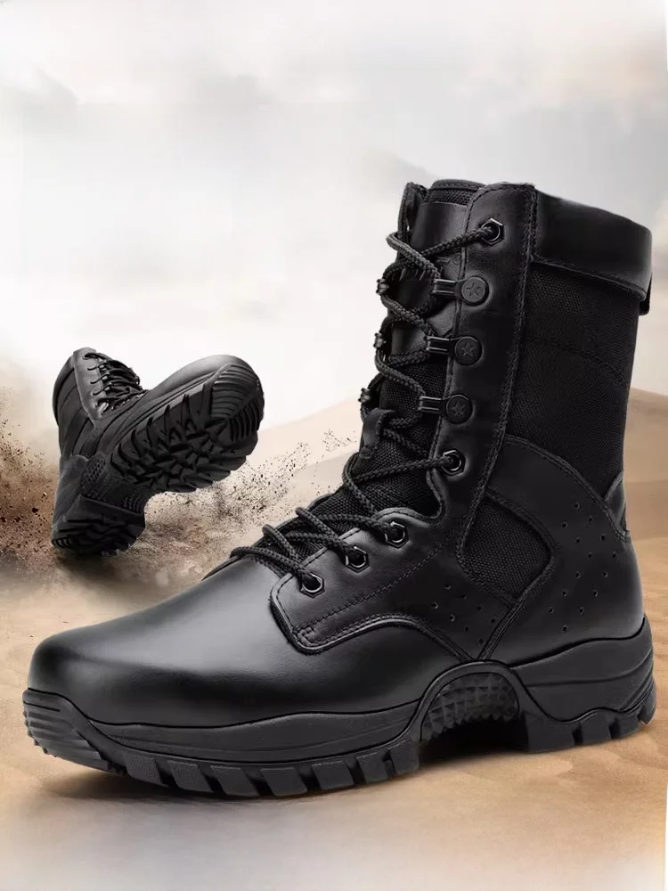 

New Sle Men's Boots Genuine Leather High Top Outdoor Bla Work Boots Anti-piercing Securi Side Zipper ort Boots