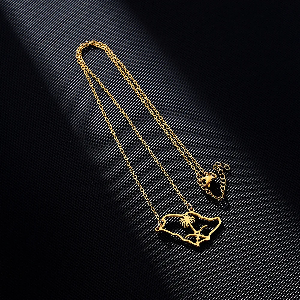 2024 new fashion stainless just Saudi Arabia map pendant necklace temperament everything collarbone chain birthday anniversary g