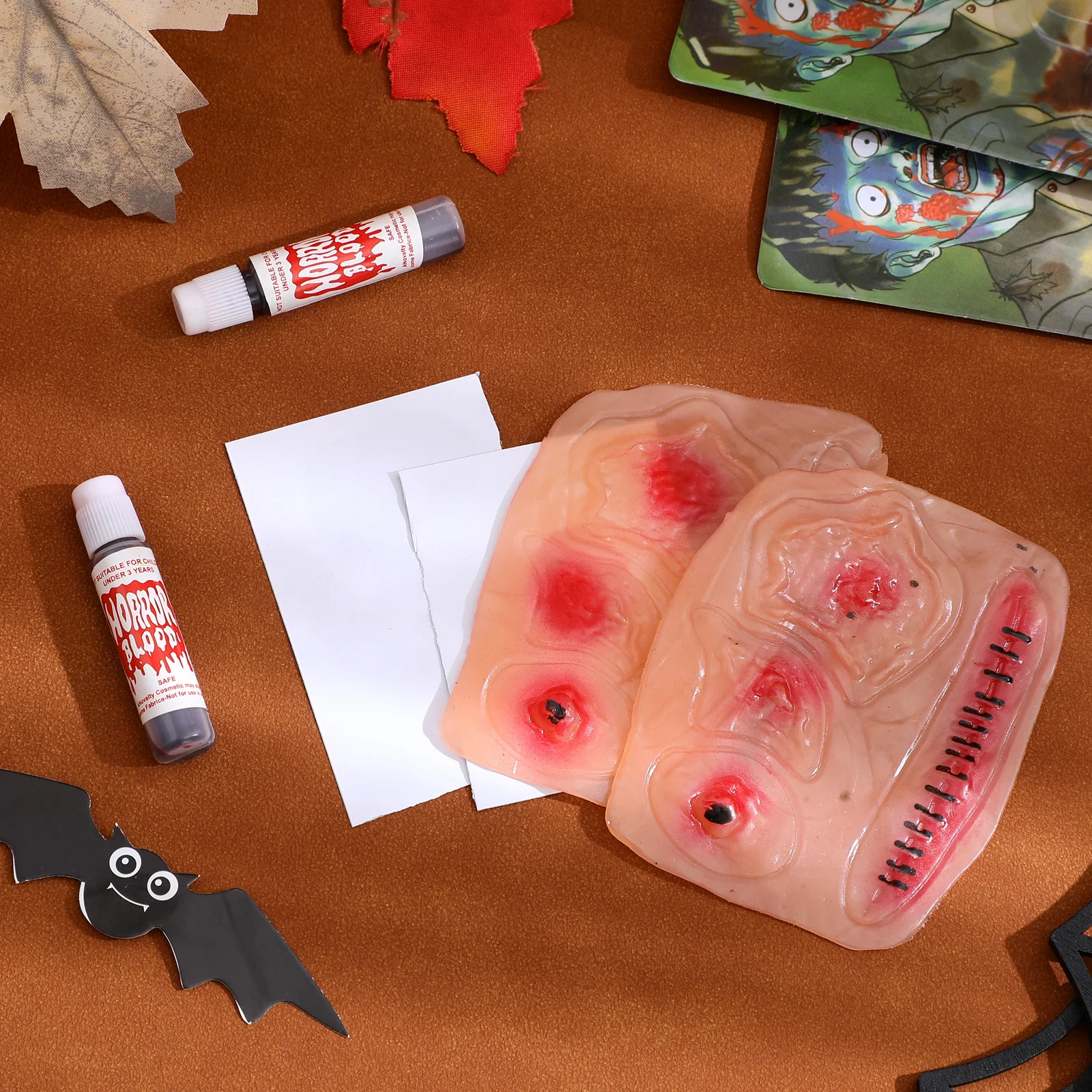 

2Pcs Halloween Horrible 3D Wound Latex Stickers Temporary Blood Scar Body Decoration Realistic Makeup Party Supplies