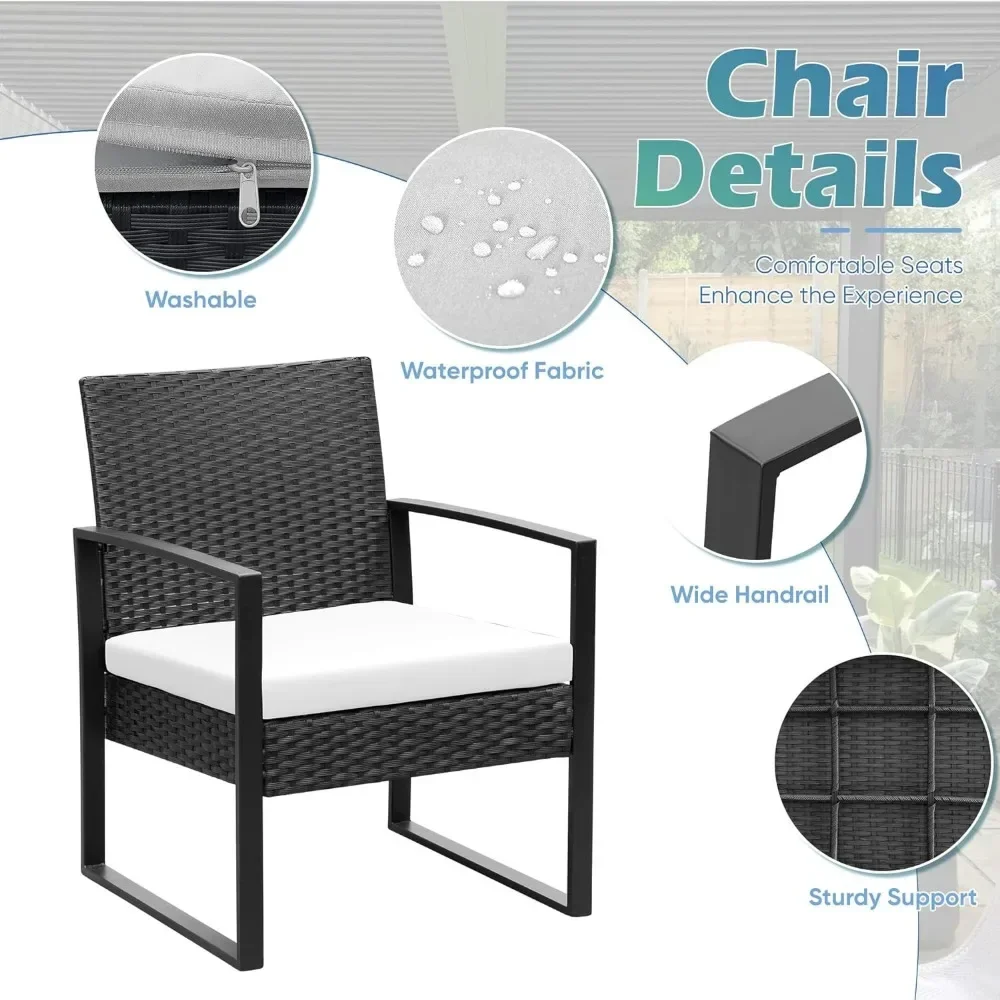 لـ 4 قطع مجموعة أثاث الفناء في الهواء الطلق كراسي الخوص للمحادثة بيسترو الروطان مع طاولة القهوة للحديقة وحمام السباحة والحديقة