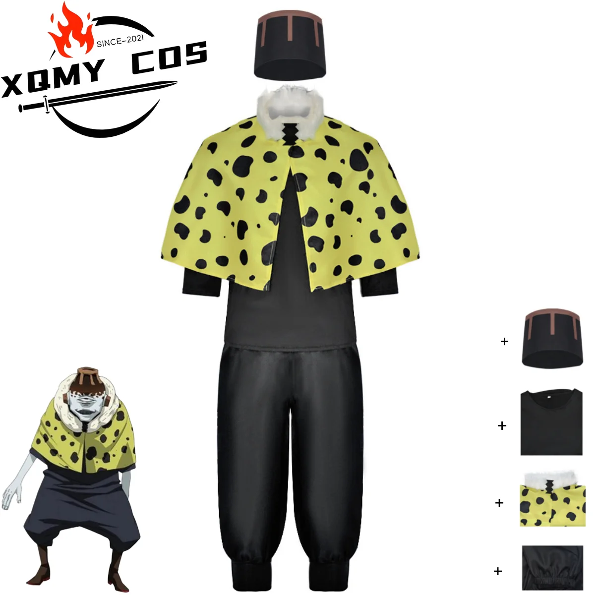 

XqAnime Jujutsu Kaisen Jogo Cosplay Costume Green Polka Dot Shawl Black Pants Uniform Hat Man Woman Halloween Christmas Suit