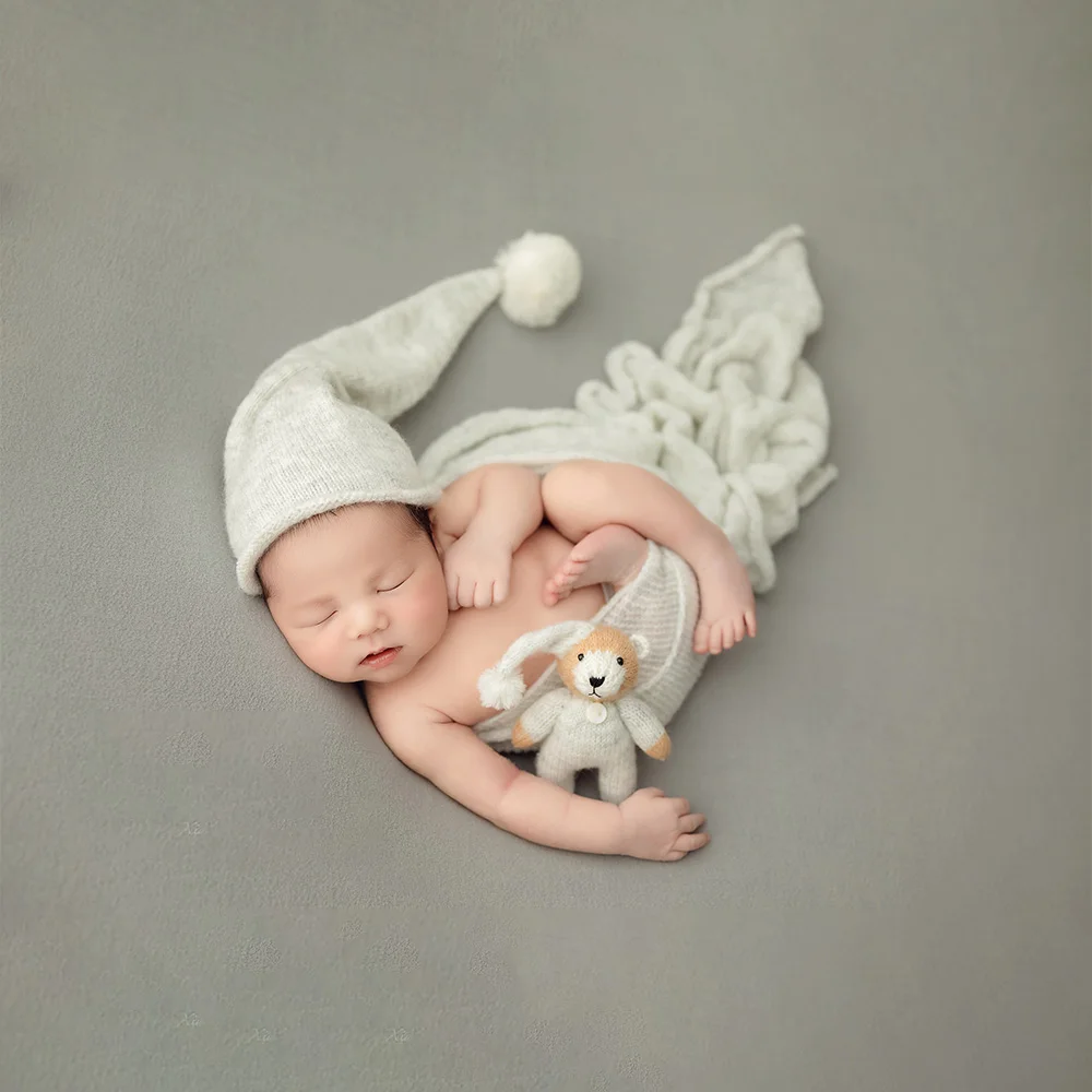 Pembungkus bayi baru lahir untuk fotografi rajutan lembut tinggi melar bungkus Goodnight topi buatan tangan boneka beruang studio bayi alat peraga pemotretan