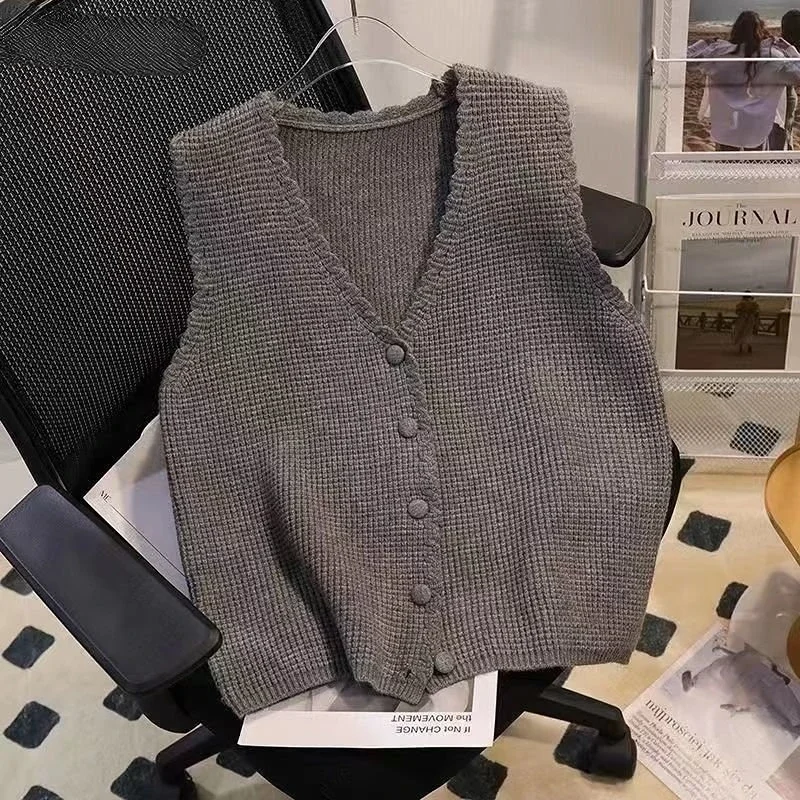 V-neck Sweater Vest 6 Colors Women Vintage Spring Streetwear Knitting Daily All-match Korean Style Soft Aesthetic Simple Female