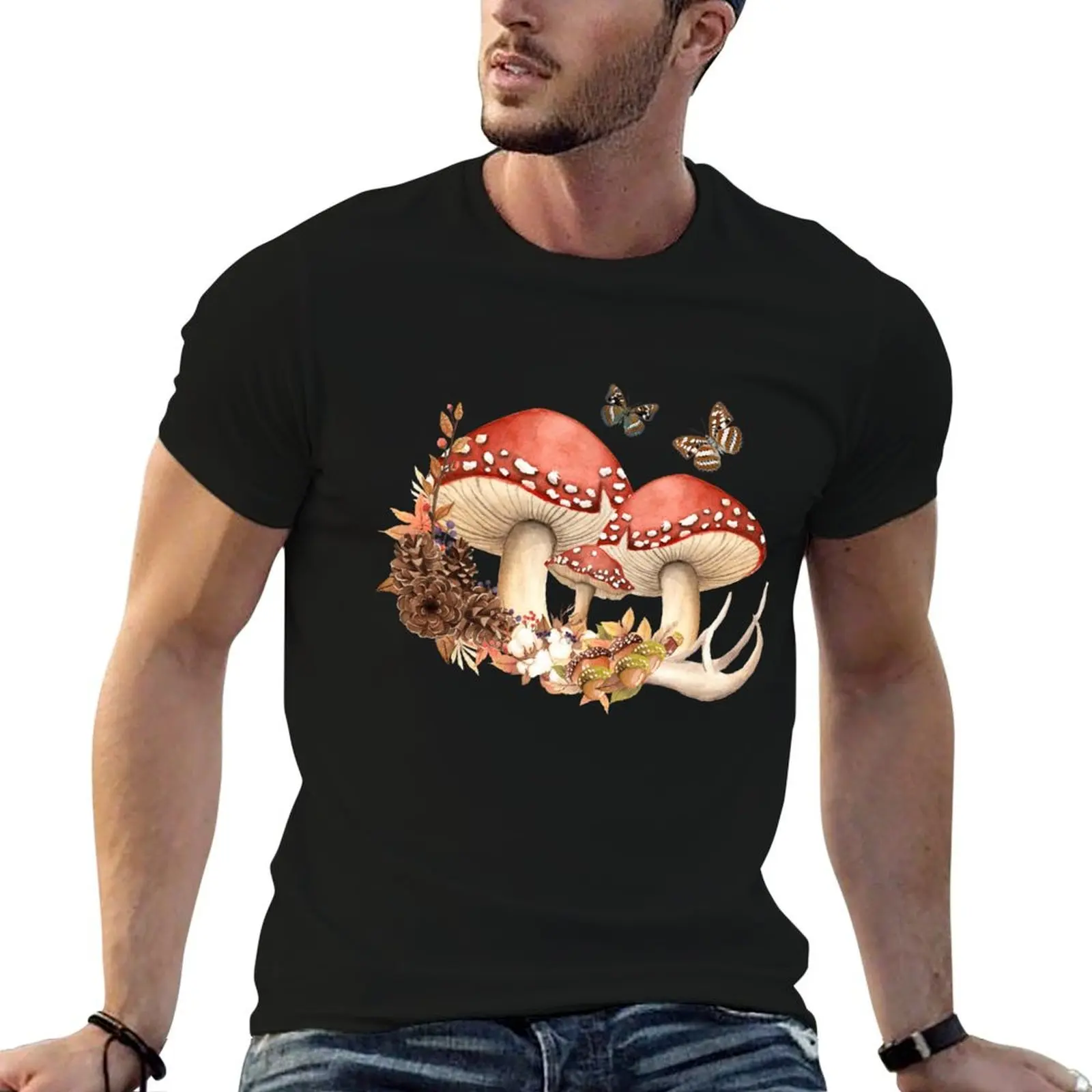 

t Botanical man cotton Vintage man cotton shirt for heavy shirts Mushrooms Gift t T-Shirt With Cottagecore Butterflies,