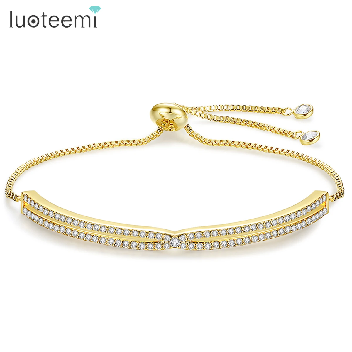LUOTEEMI Adjustable Bracelet for Women Captivate Bar Slider Brilliant CZ Silver Color Girl Party Sexy Jewelry Wedding Gifts