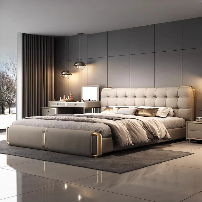 180x200cm Master Bedroom Double Bed Wooden Designer Luxury Queen Bed 2 People Bedside Table King Sizes Hotel Bedroom Furniture