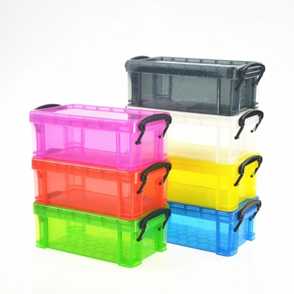 0.28 Liter Storage Box Candy Color Transparent Desktop Storage Box Locking Lid Mini Size Plastic Sorting Box Jewelry Storage