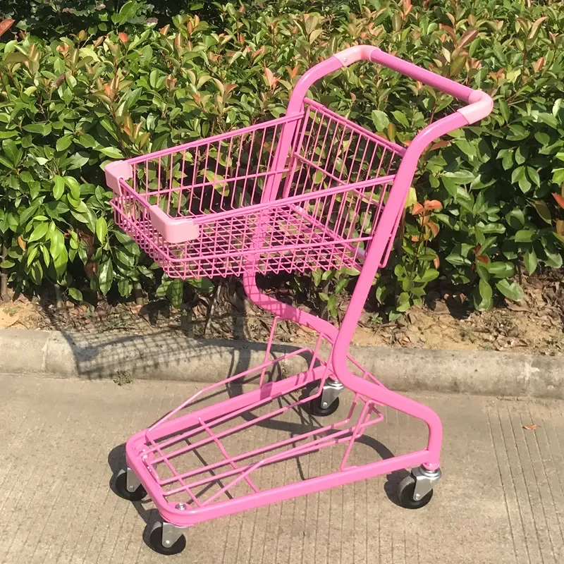Pink Kawaii Shopping Cart, Japanese Style Double Layer Trolley for KTV, Cute Display Rack for Candy Store, Instagram Photo Prop view 5