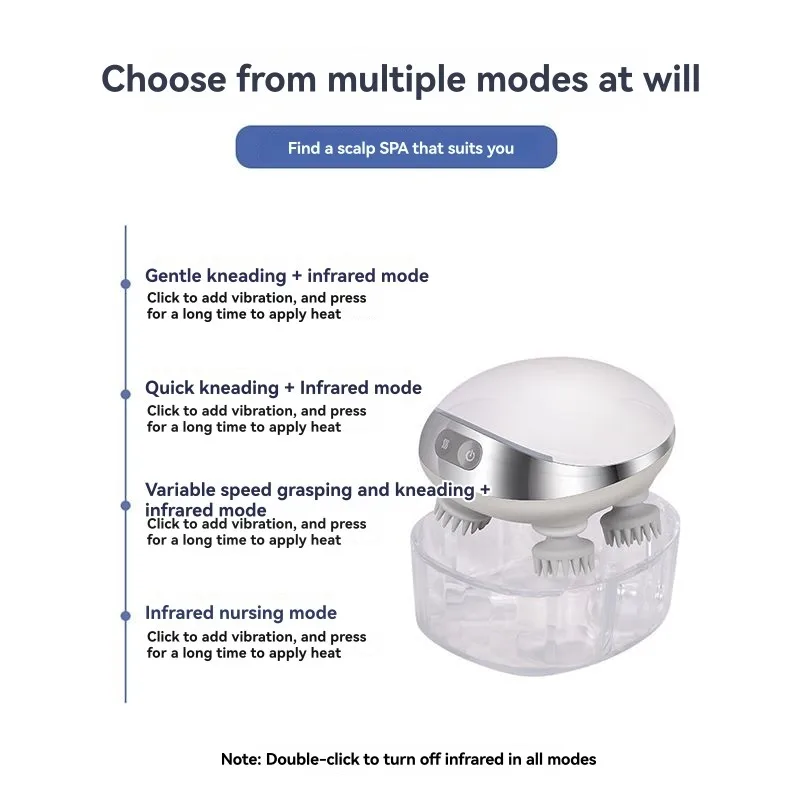 

【GRATEFUL】Mini Kneading Rechargeable Electric Scalp Massager Multifunctional Intelligent Head Design