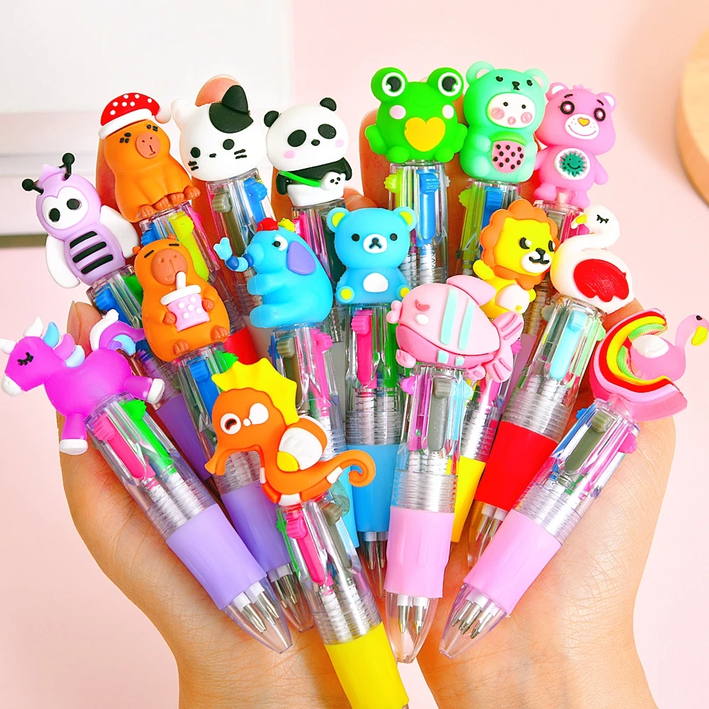 Bolígrafo de cuatro colores con dibujos animados para niños, cumpleaños, guardería, hogar, escuela, Carnaval, Navidad, premios de regalo para niños y niñas, 5-30 Uds.