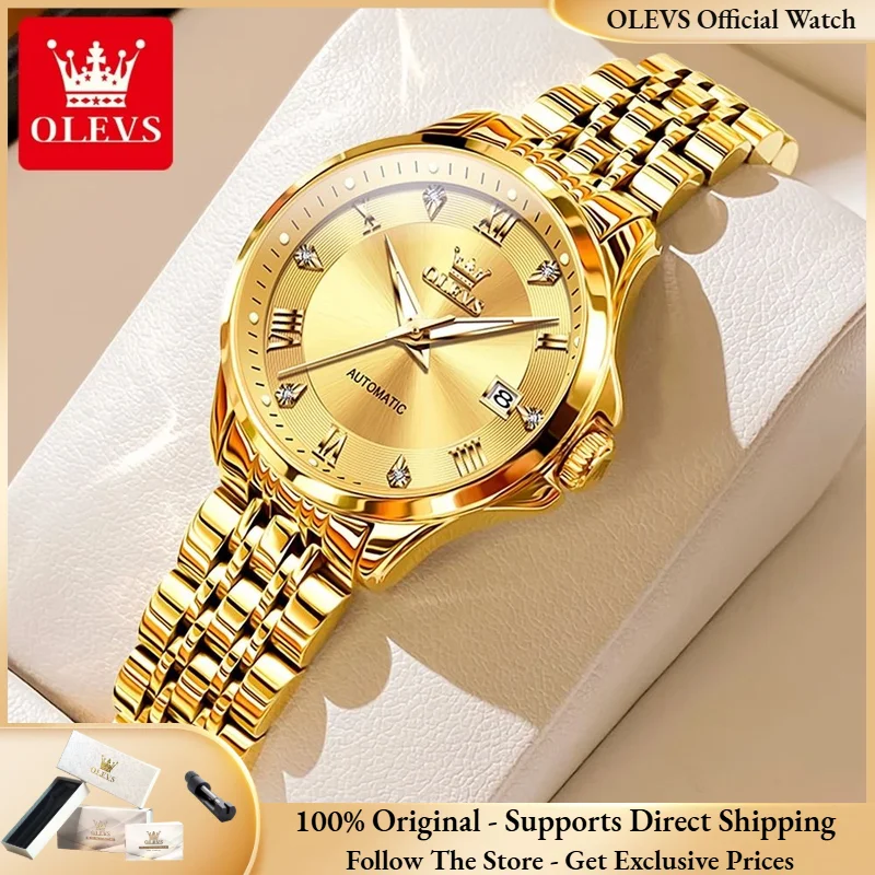 

OLEVS 6702 Luxury Brand Women Watch Elegant All Automatic Mechanical Watch Fashion Classic Calendar Diamond Women Dress Watch