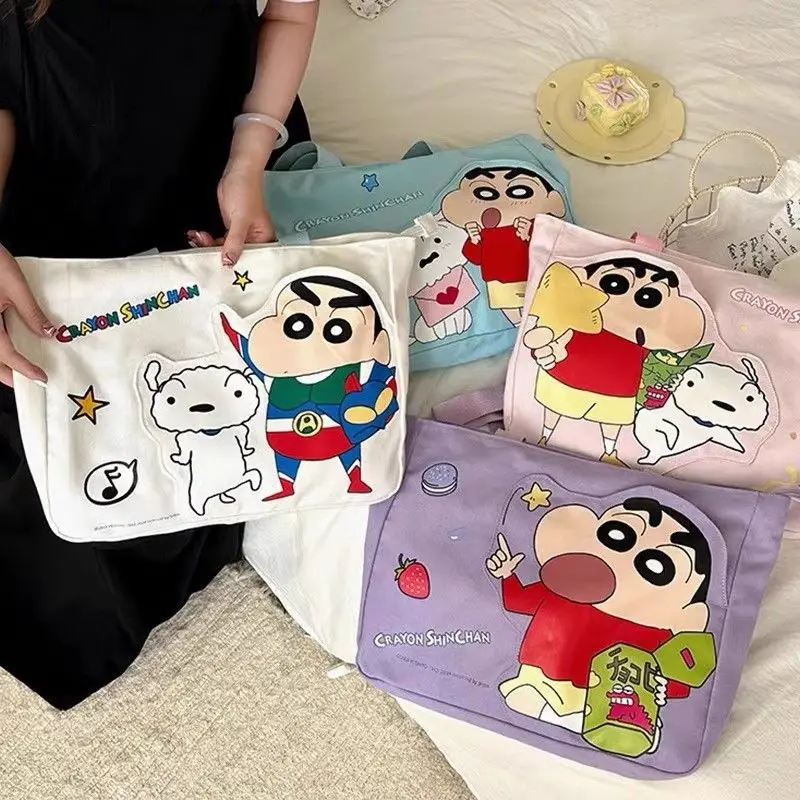 

Crayon Shin chan Canvas Bag Shoulder Bag Women's Handbag Student Large Capacity Cartoon Cute Girl Heart Tote Bag Girls for Gifts