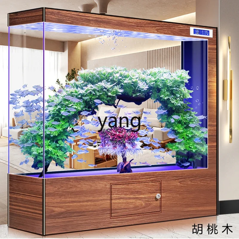 Yjq， Rectangular Super White Glass Fish Tank Living Room Home Medium Wind Partition Fish Globe