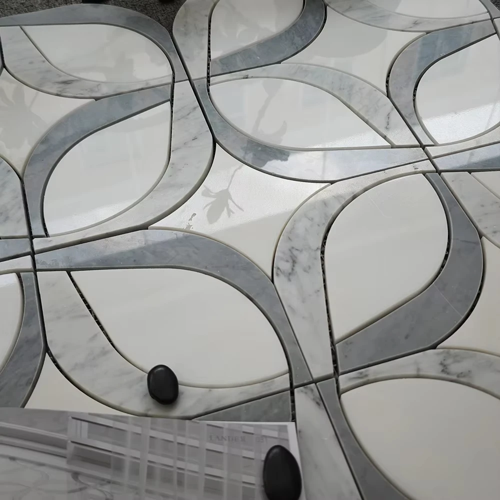 

Modern water jet marble floral pattern mosaic tile 10mm suitable for villa floor interior wall - Parquet design graphic solution