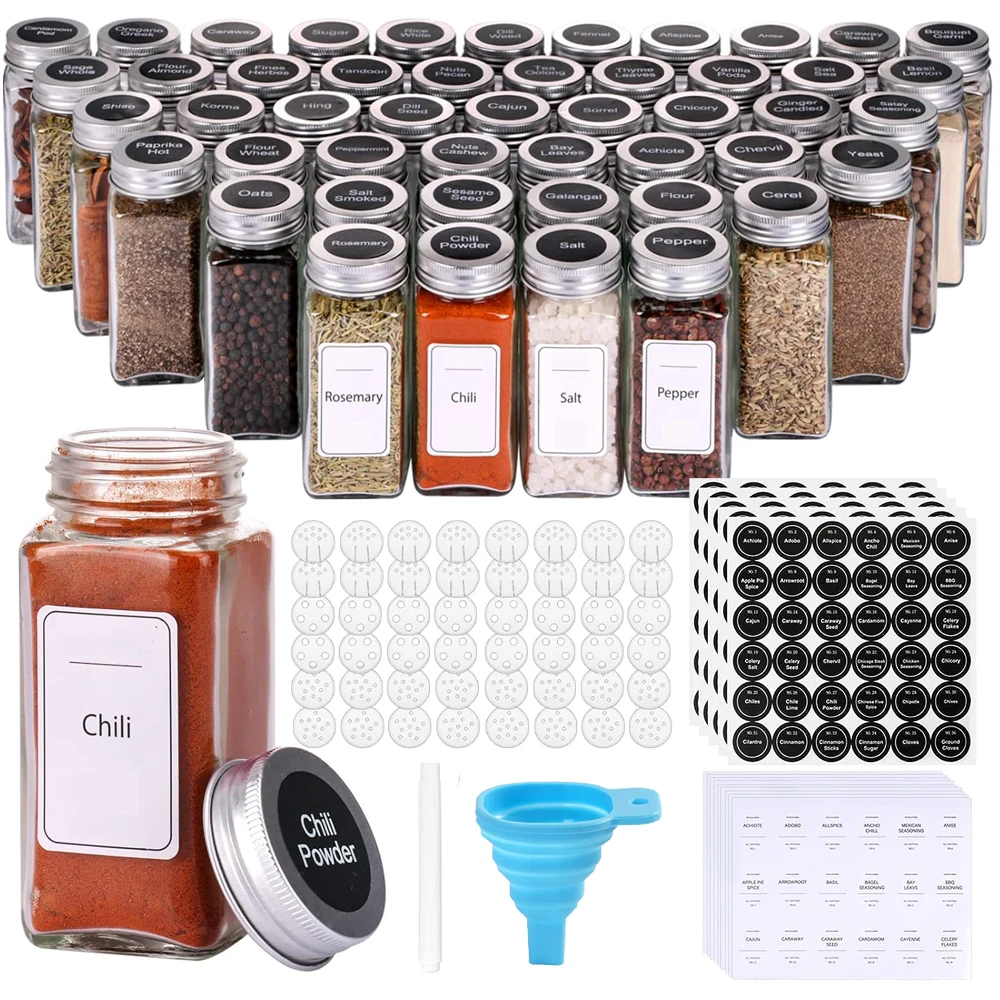 Spice Jars with Labels Glass Spice Jars with Metal Caps 4oz Empty Spice Containers with Shaker Lids Funnel Pen Seasoning Bottles