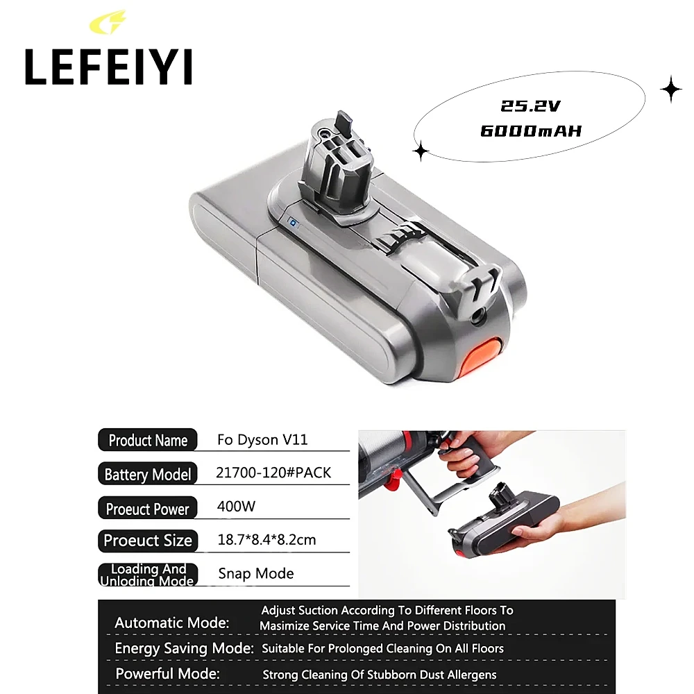 

25.2V 6000mAh Dyson V11 21700 Battery Are Suitable for Dyson Vacuum Cleaner Lithium-Ion Battery Replacement Original Battery