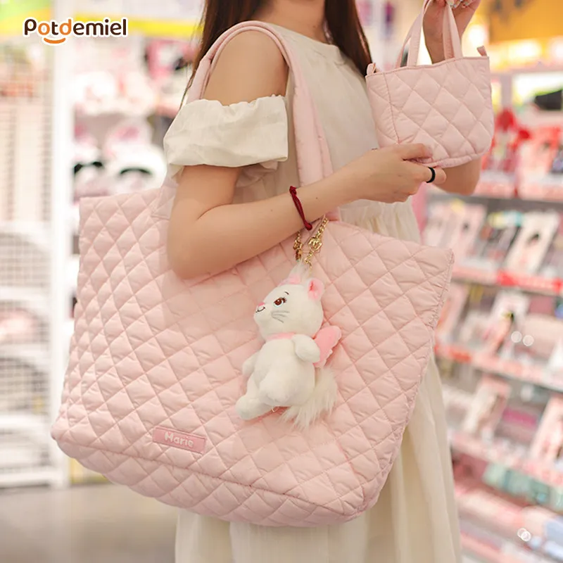 In Stock Original Potdemiel Licensed Disney Large Tote Bag Built-in Liner Plush Doll Pendant Single Shoulder Handbag Daily Commu