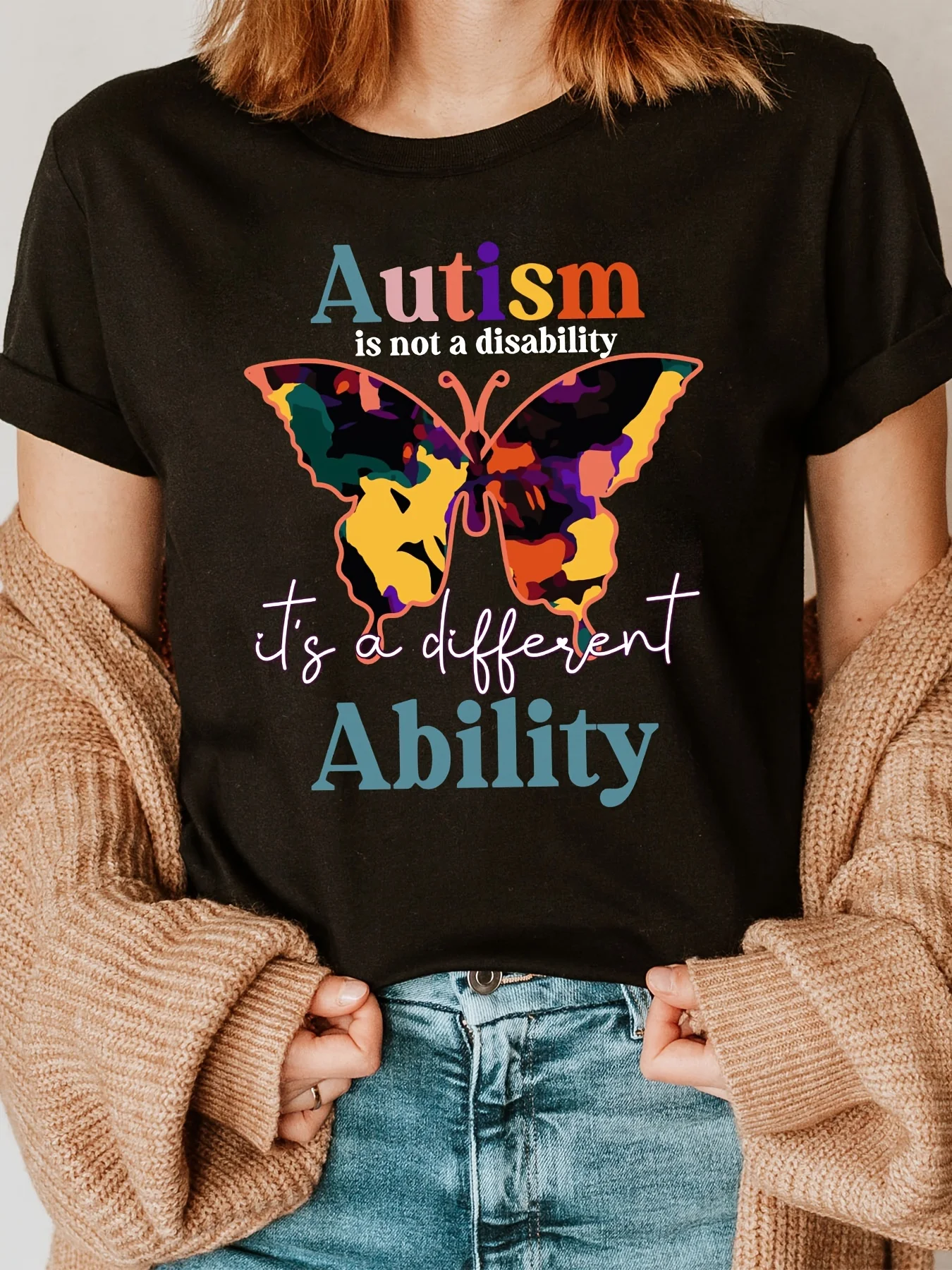 Women's Autism Awareness Autism Butterfly Print T-Shirt Casual Short Sleeve Crew Neck Tops Graphic Y2k T Shirt Clothes Outfit