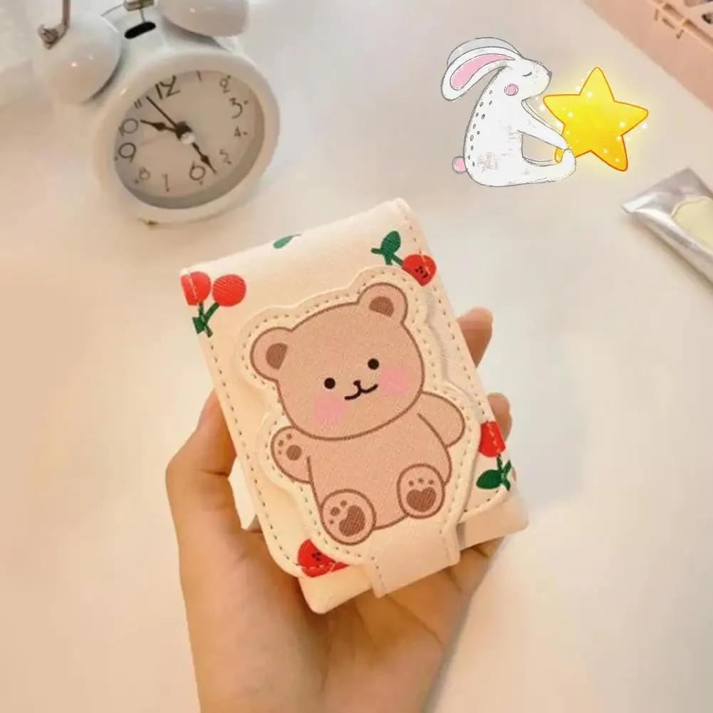 NEW CUTEST Bear Lipstick Bag With Mirror Mini Pouch Magnetic Organizer Repair Girl Makeup Bag Travel Portable Protective Co M0Z6