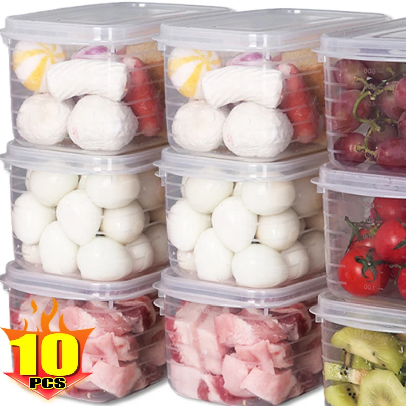 1/10pcs Refrigerator Storage Box Fridge Fresh Vegetable Fruit Storage Container Food Crisper Box with Lid Kitchen Organizer