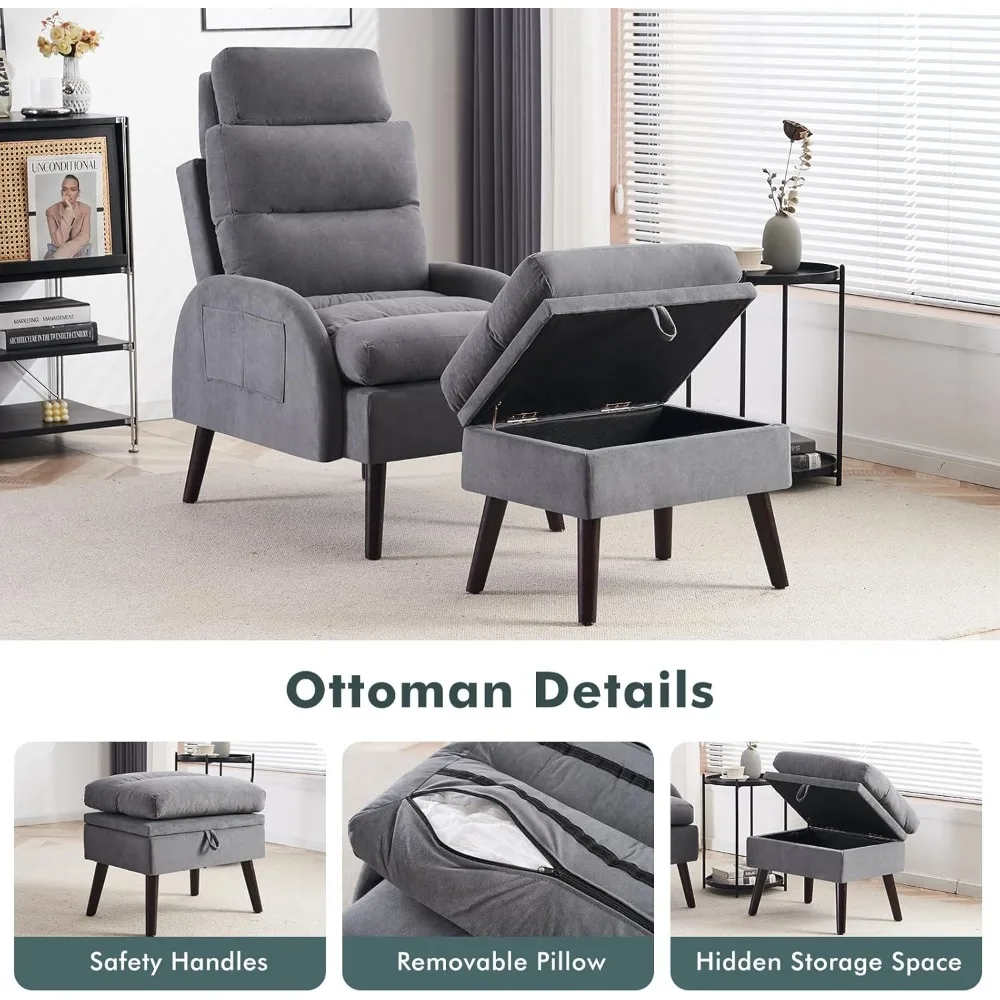 كرسي صالة مخملي معاصر مع مسند، كرسي قراءة مريح ومجموعة عثمانية، مسند ظهر مخملي كبير الحجم قابل للتعديل #4