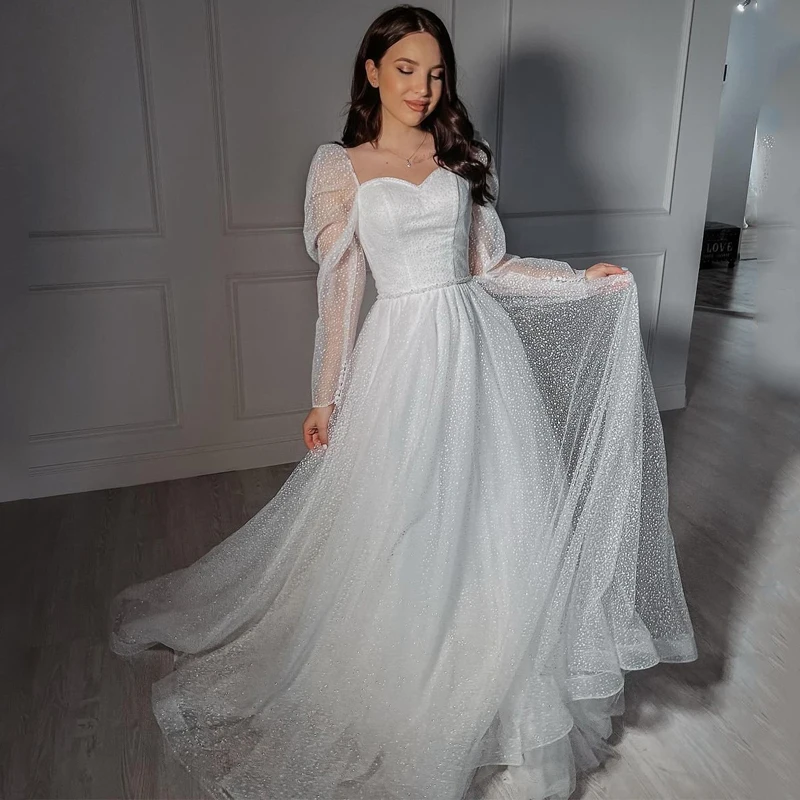 

Eightree Sexy Wedding Dresses Sweetheart Long Sleeves Bride Dress Bobo Beach A-Line Polka Dots Wedding Evening Gowns Plus Size