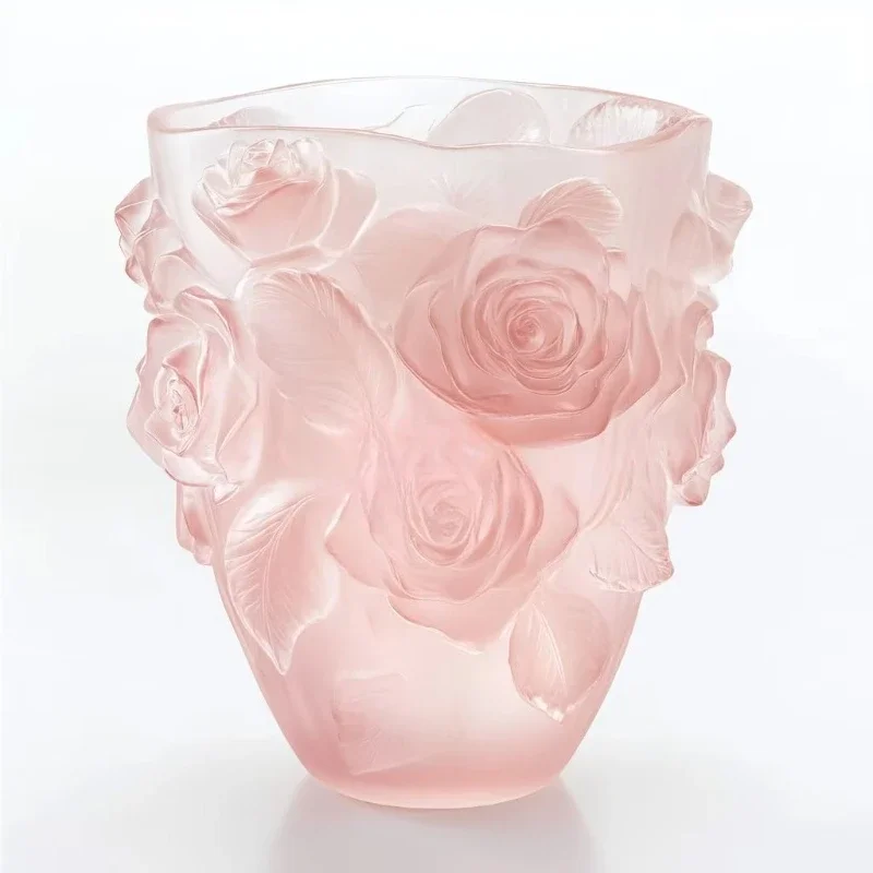 Hand-carved home decoration, ornaments crystal glass rose vase