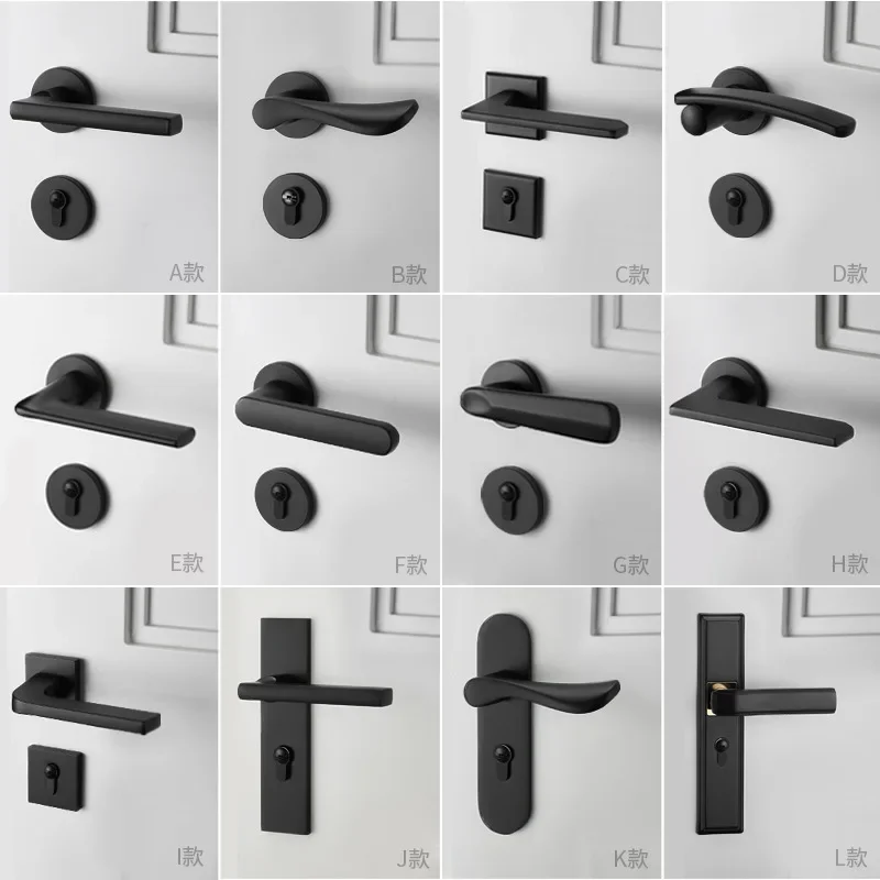 

Black Lock Indoor Bedroom Door Handle Home Universal Magnetic Silent Room Split Wooden Door Lock