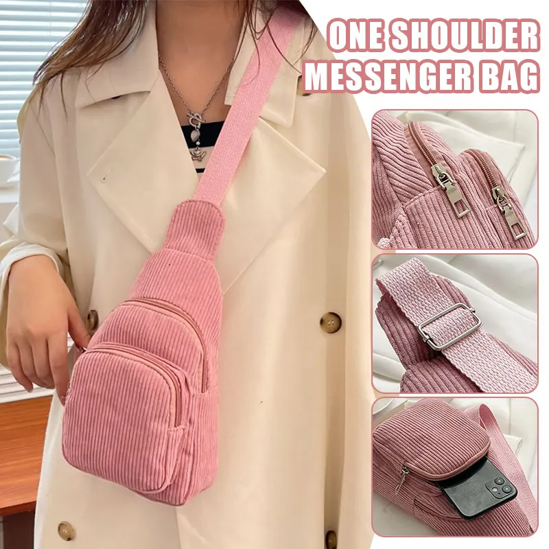 New Spring Summer Solid Corduroy Crossbody Chest Bag Korean Mini Fanny Packs Retro Shoulder Casual Travel Phone Wallet Pouch