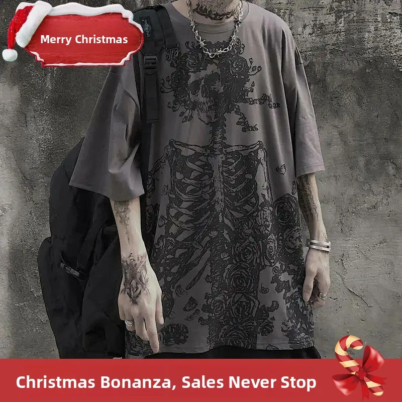 

Goth Skull Print T-irt Women's Punk Oversize ort Sve Base Layer Pants Autumn 202 Other Material 00%